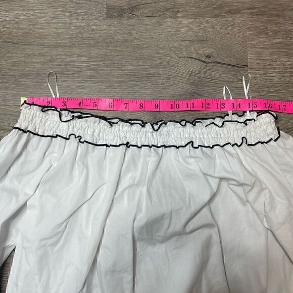 Zara Basic Top White Off Shoulder Bell Sleeve Black Lace Size Small Loose Fit - Picture 5 of 10